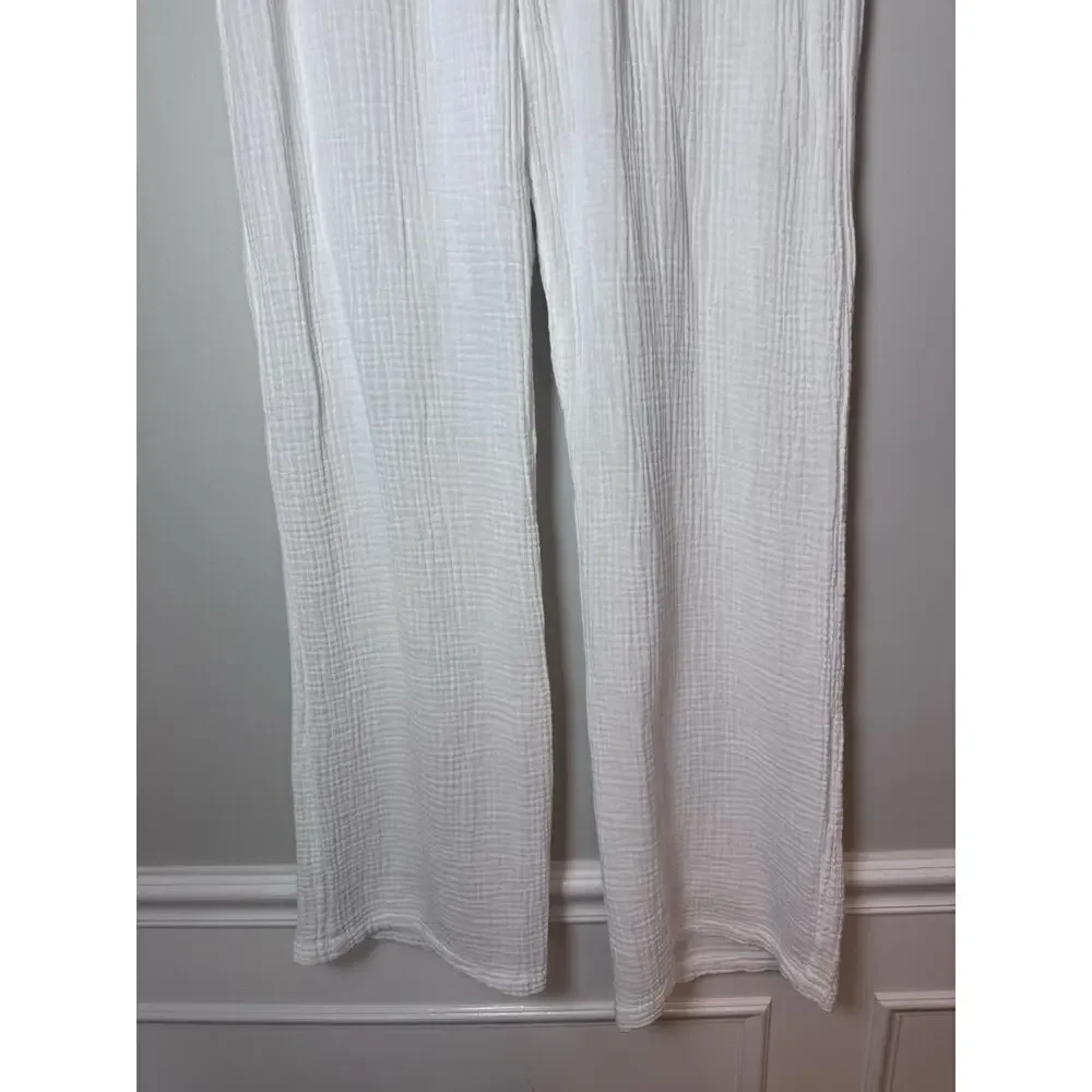 Sol Los Angeles Cotton Crepe Wide Leg Pants White XS